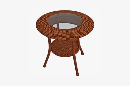Preview: Wicker table with circular glass top and shelf