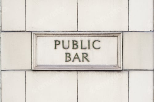 Preview: pub public bar sign on white brick background