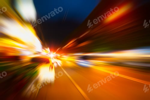 Preview: Fast accelerate the engine high speed blur night road motion effect abstract for background.