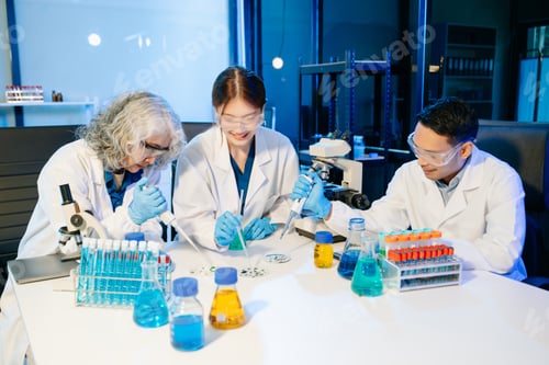 Preview: Scientist team meeting and writing analysis results in the laboratory study