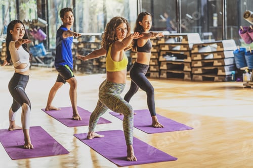 Preview: Group of diversity practicing yoga class, healthy or Meditation Exercise,stretching