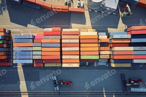 Preview: Containers warehouse, aerial view. Shipping and logistic concept