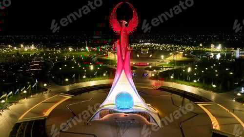 Preview: Huma bird monument in the New Uzbekistan park in Tashkent city at night