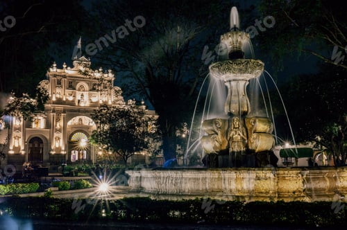 Preview: Fountain of the Sirens at night in Antigua Guatemala