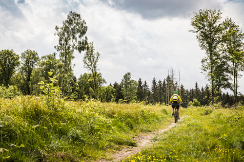 Preview: Woman mountain biking, Augsburg, Bavaria, Germany
