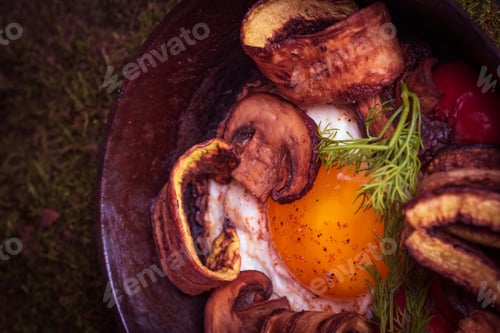 Preview: Still Life- Homemade Food. Dark Photo Style- Cooked Scrambled Eggs