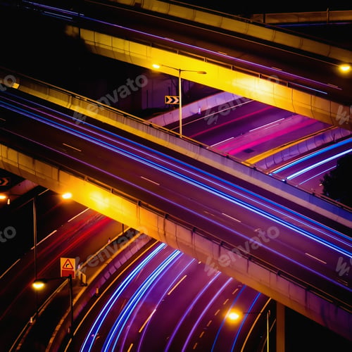 Preview: Abstract night view of highway interchange with moving cars. Hong Kong