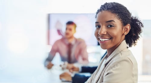 Preview: Portrait, business or black woman with a smile, banner or professional with confidence, success or