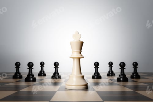 Preview: One chess pieces staying against thel set of chess pieces. Strategy, business concept