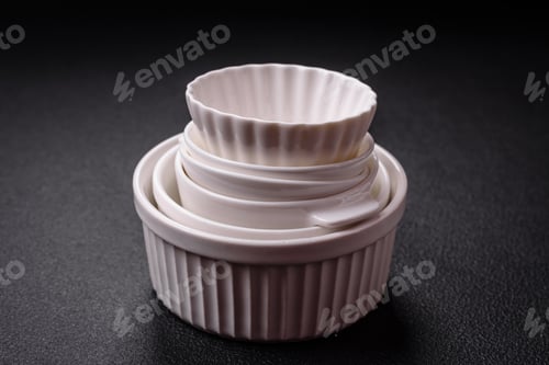 Preview: Beautiful empty white ceramic gravy boat on a textured concrete background