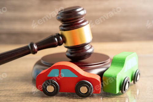 Preview: Hammer gavel judge with car vehicle accident, insurance coverage claim lawsuit court case.