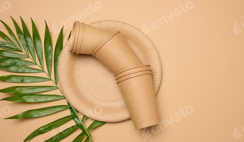 Preview: Paper plates and cups on a beige background