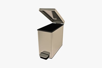 Preview: Open beige trash can with black lid