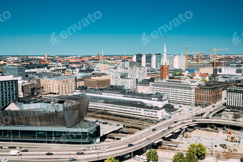 Preview: Stockholm, Sweden. Elevated View Of St. Clara Or Saint Klara Church In Summer Sunny Modern Cityscape