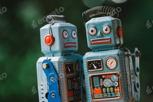 Preview: Vintage robot tin toy on yello background