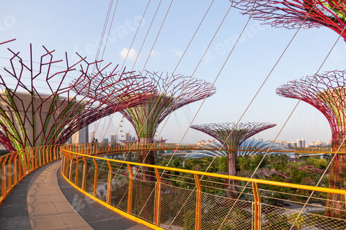 Preview: =EDITORIAL= Decorative towers in shape of tree with telpherage. Gardens by the Bay. Singapore.