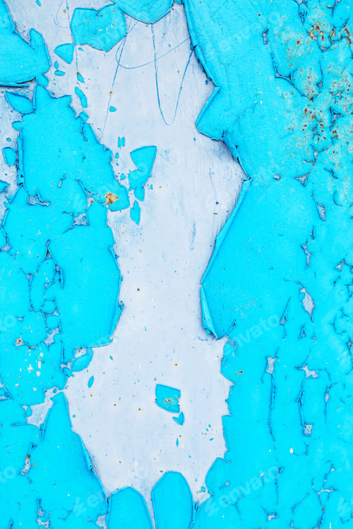 Preview: Old blue paint peeling from metal or concrete wall texture background.