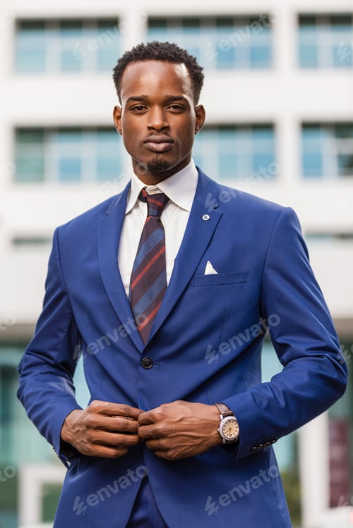 Preview: Outdoor standing portrait of a black African American business m