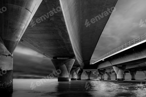 Preview: Grayscale shot of the Jaber Al Ahmad causeway in the daylight in Kuwait