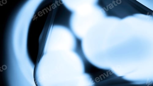 Preview: Abstract blue rotating spheres inside transparent membrane. Design. Neon chaotically floating