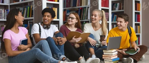 Preview: Five international students having good time at university library
