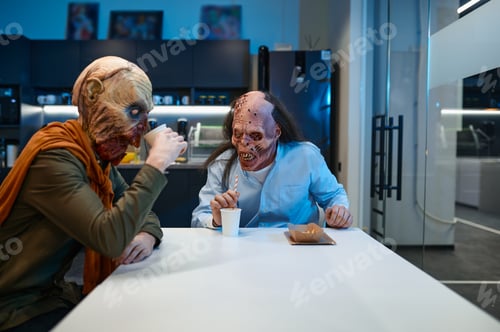 Preview: Zombie colleagues eating during lunch time coffee break