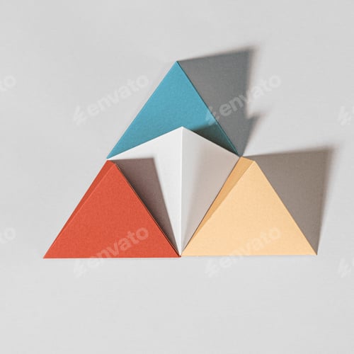 Preview: 3D colorful pyramid paper craft on a gray background