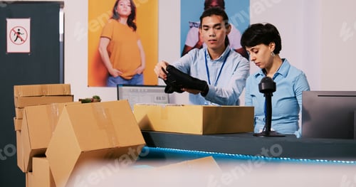 Preview: Workers discussing shipping details
