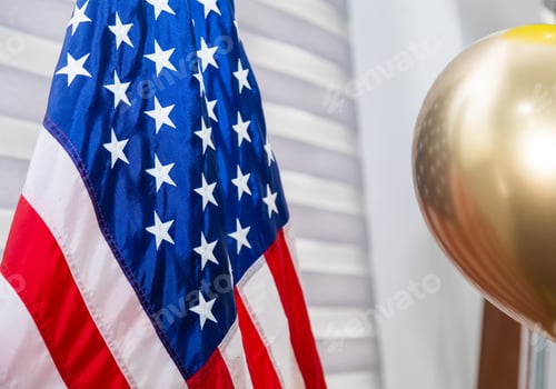 Preview: American flag on a white and grey colored curtains
