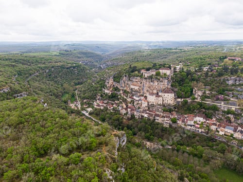 Preview: Aerial view of Beautiful village Rocamadour in Lot department, southwest France
