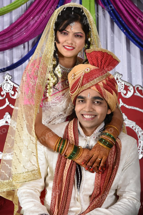 Preview: Indian Bride and Groom in romantic pose at their wedding day