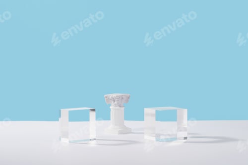 Preview: Cosmetic display podium platform with roman marble column for product presentation, cosmetics