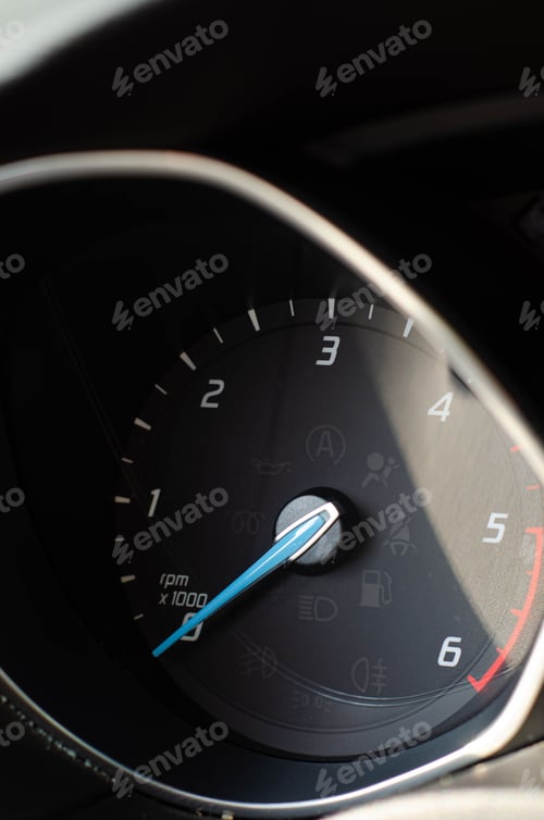 Preview: Closeup of a dashboard of a car, displaying the speed and direction of the vehicle