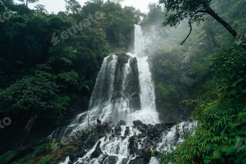 Preview: Waterfalls in the natural rainforest during the rainy season and mist from rain and waterfalls