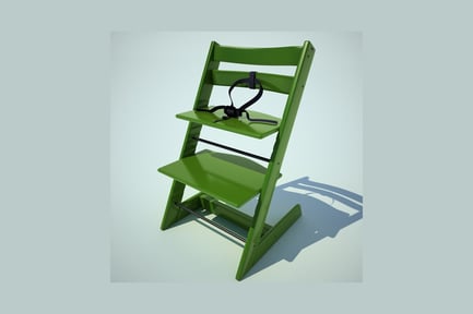 Preview: Wooden high chair with safety harness and shelves