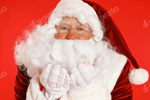 Preview: Happy authentic Santa Claus on red background