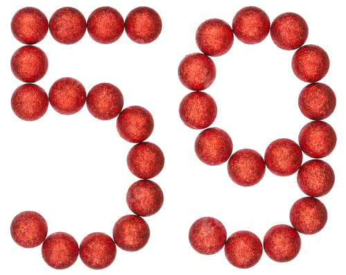 Preview: Numeral 59, fifty nine, from decorative balls, isolated on white background