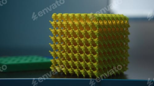 Preview: Close-up of abstract cubes from constructor. Stock footage. Abstract toy constructor with geometric