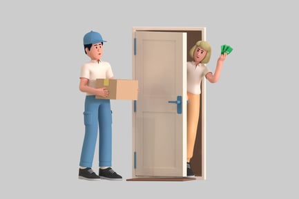 Preview: Delivery Character with Box and Happy Recipient