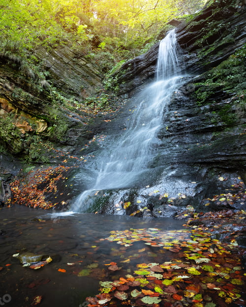 Preview: Beautiful waterfall on autumn forest