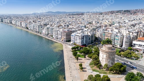 Preview: Aerial view of the Whiite Tower, in Thessaloniki, Greece