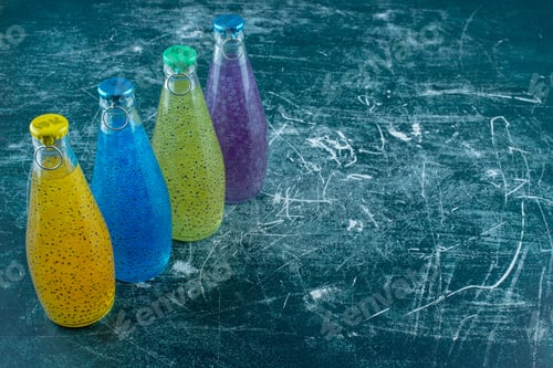 Preview: a bundle of fruit juice flavors on the blue background
