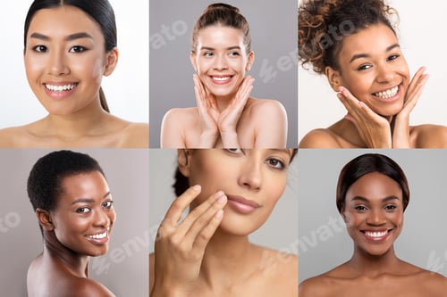Preview: Close Up Portraits of Diverse Women Smiling, Showing Their Skin