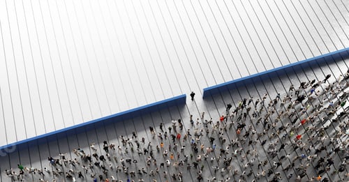 Preview: Business growth, leadership and win concept. Red arrow passing the wall.