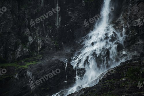 Preview: Water Flows Down a Rocky Cliff in Vestland County Norway