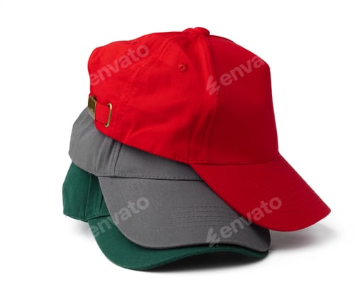 Preview: Stack of baseball caps isolated on white background