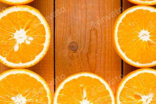 Preview: Oranges Fruit On Wooden Boards. Halves Of Juicy Orange On Wooden Background. Orange Fruit, Citrus