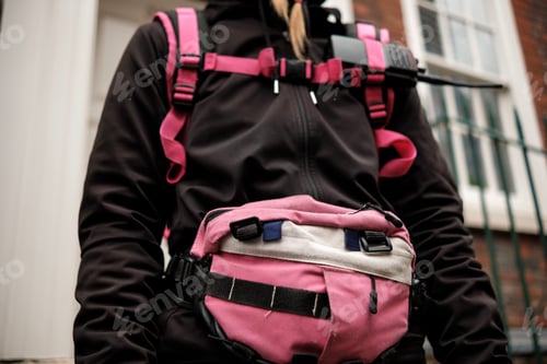 Preview: Unrecognizable bike courier wearing a sling bag.