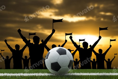 Preview: Soccer Ball With Silhouettes Of Soccer Fans.Cheer Concept