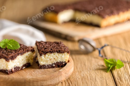 Preview: Cheese cake. Homemade cheesecake with mint for dessert